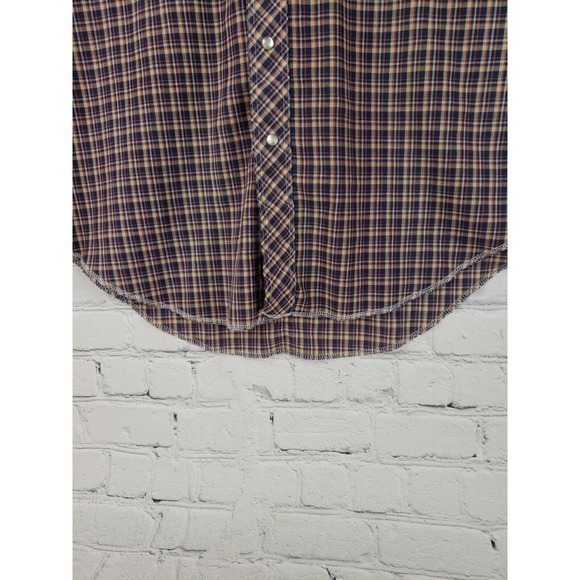 Vintage Wrangler Long Tail Pearl Snap Plaid Men Multicolor Sz 17X36 Made In USA - Picture 6 of 16